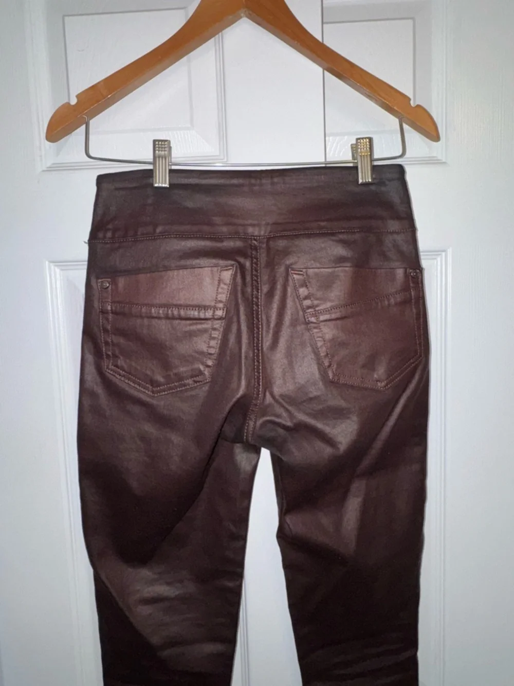 Rock & Republic Coated Skinny Jeans Brown Faux Leather Look Size 2